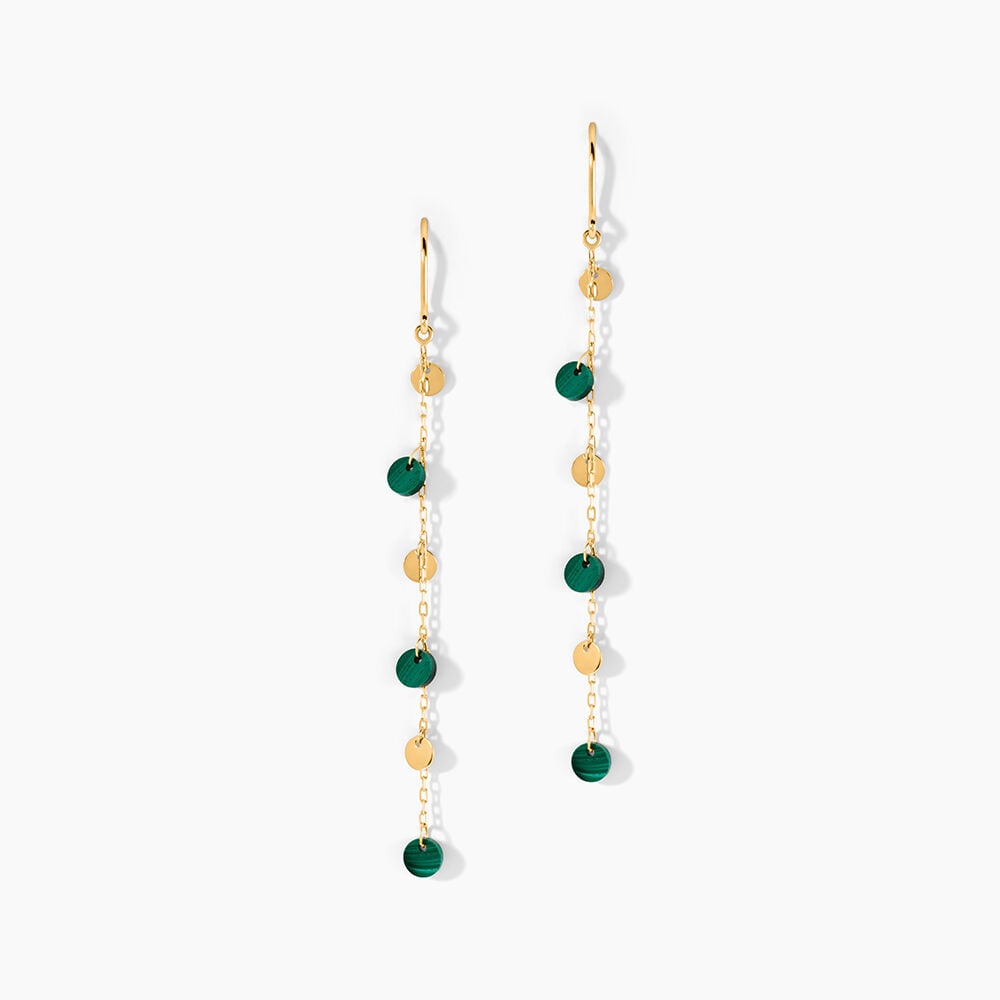 Boucles D'Oreilles Pendantes Epurea Or Jaune Malachite - Boucles d'oreilles pampille Femme | Marc Orian