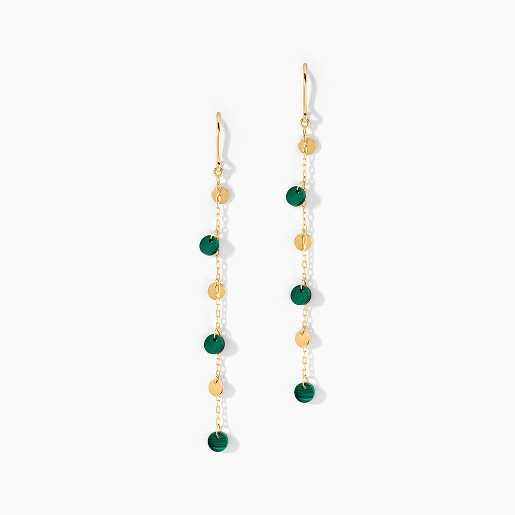 Boucles D'Oreilles Pendantes Epurea Or Jaune Malachite - Boucles d'oreilles pampille Femme | Marc Orian
