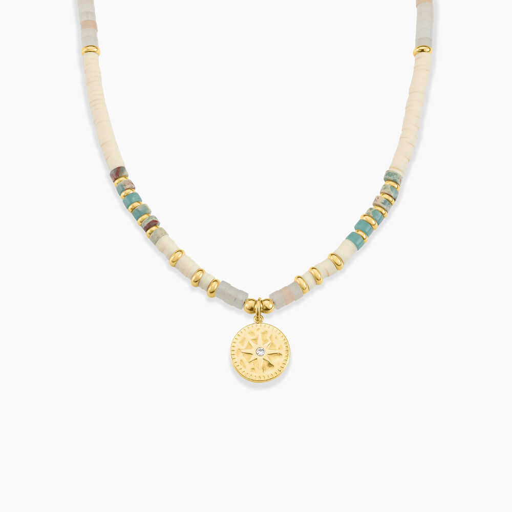 Collier Acier Doré Turquoise Aventurine - Colliers avec pierres Femme | Marc Orian