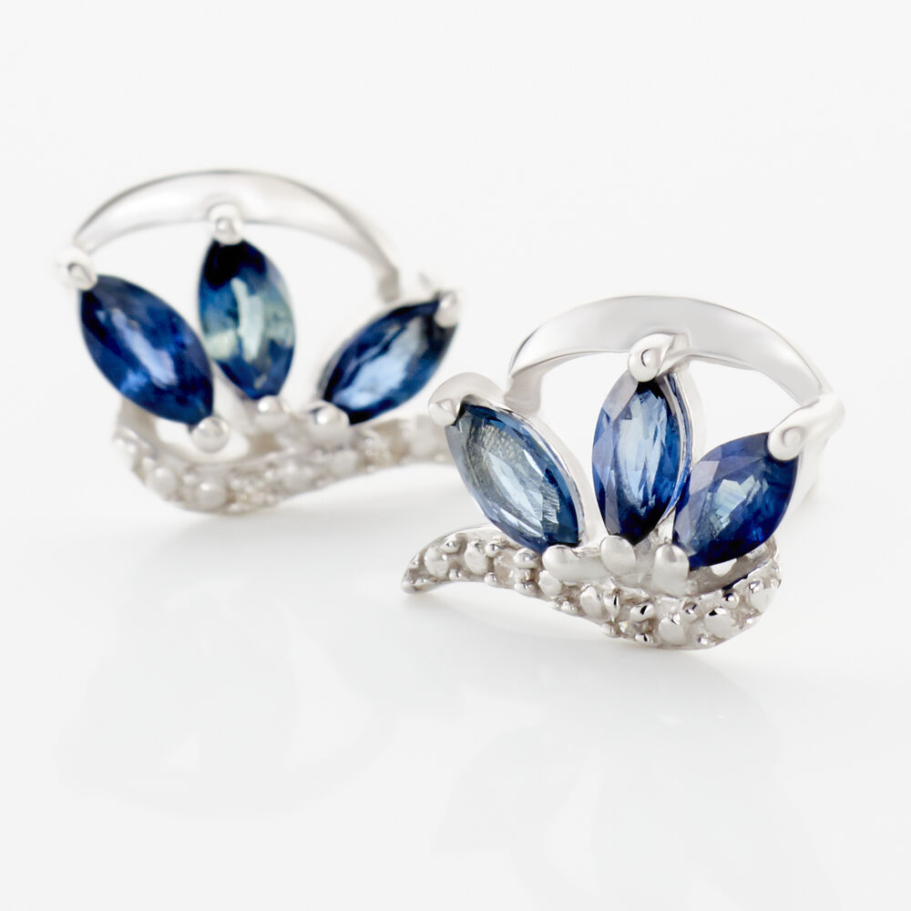 Boucles D'oreilles Puces Petale Or Blanc Saphir Et Diamant - Puces Femme | Marc Orian