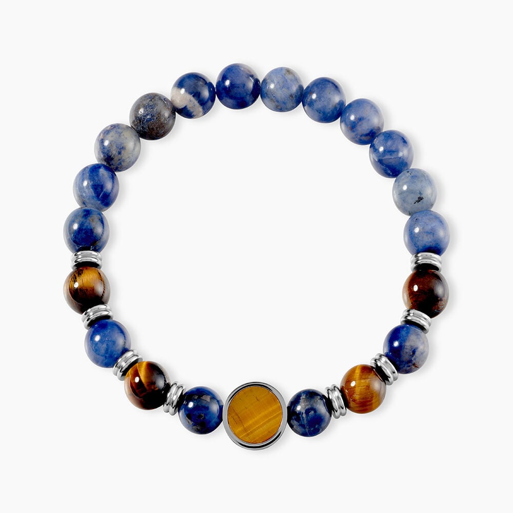Bracelet Jourdan Archimedes Acier Argent&eacute; Oeil De Tigre Sodalite - Bracelets cha&icirc;nes Homme | Marc Orian