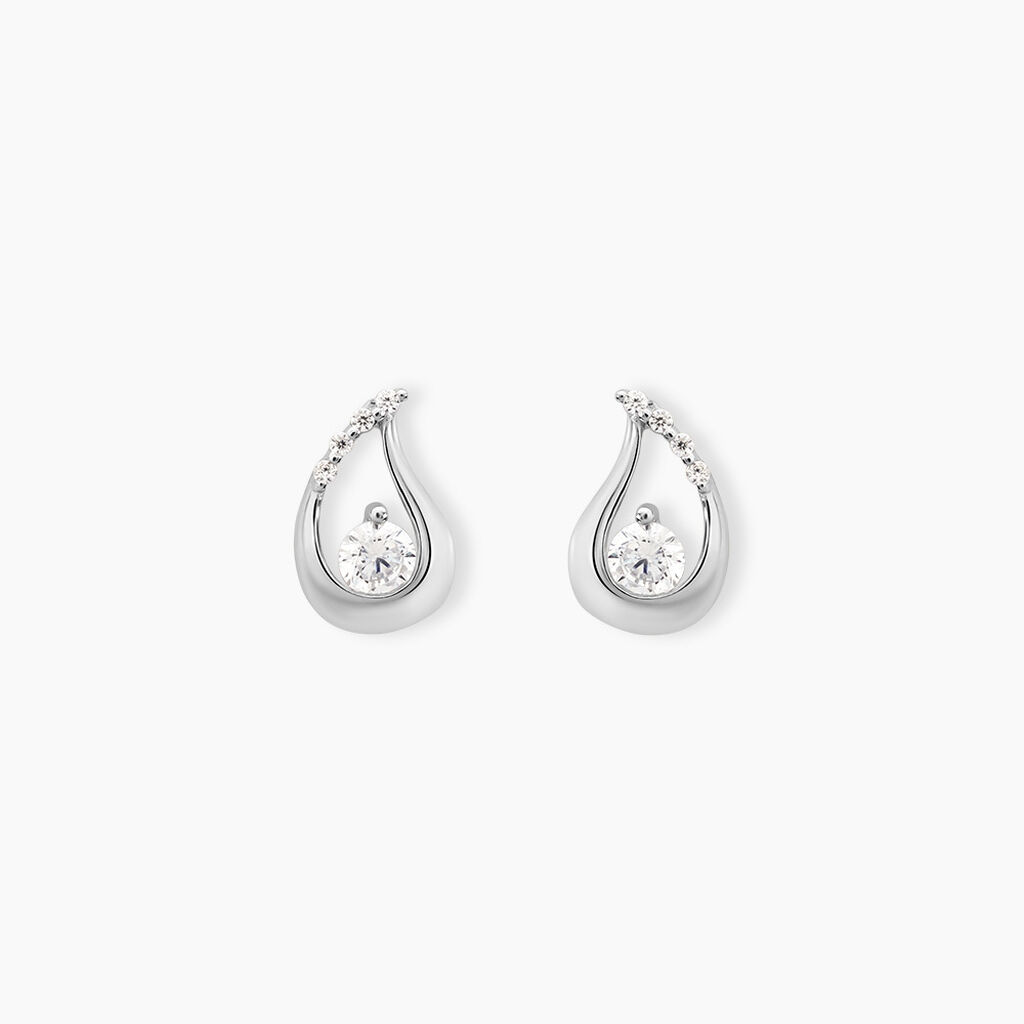 Boucles D'oreilles Puces Helie Goutte Or Blanc Oxyde De Zirconium - Puces Femme | Marc Orian