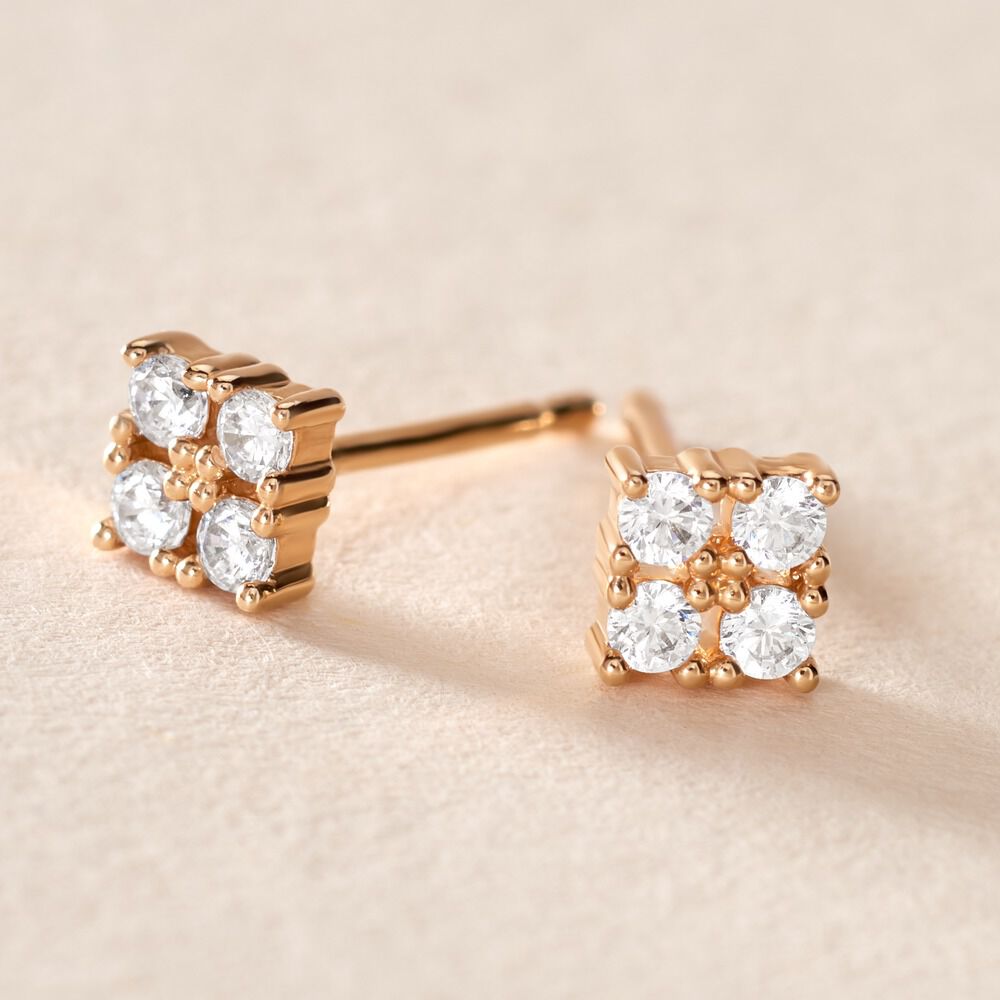 Boucles D'oreilles Puces &eacute;clat Perl&eacute; Plaqu&eacute; Or Oxyde De Zirconium - Puces Femme | Marc Orian