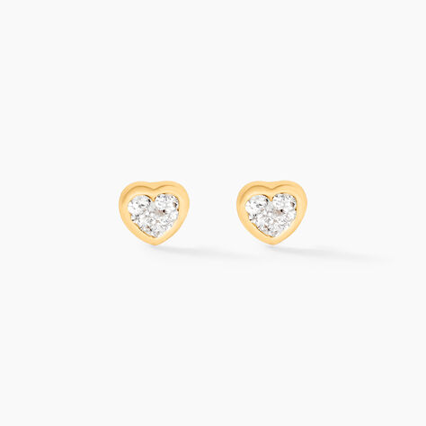Boucles D'oreilles Puces Edme C&oelig;ur Or Jaune Strass - Puces Famille | Marc Orian