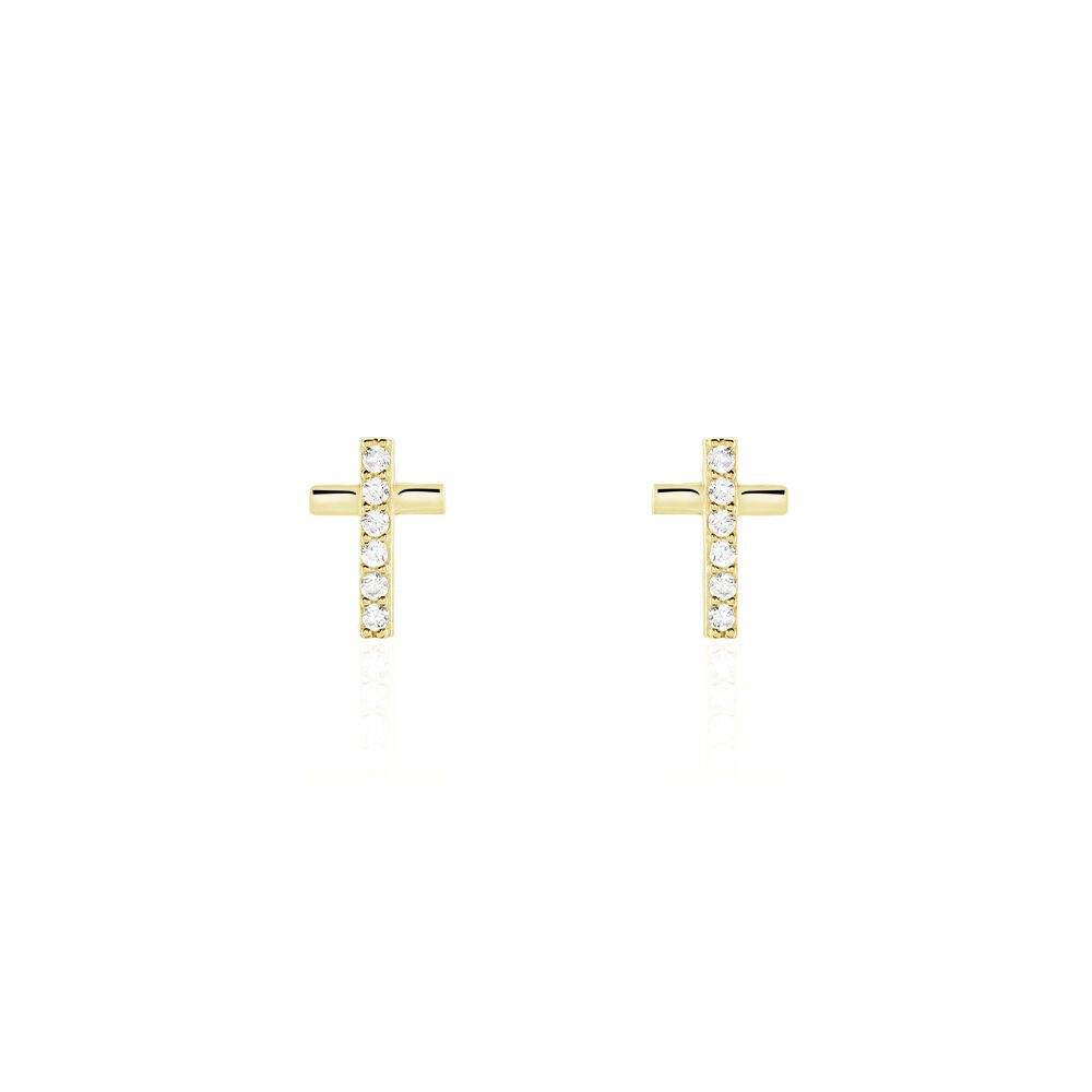 Boucles D'oreilles Puces Allie Croix Or Jaune Oxyde De Zirconium - Puces Femme | Marc Orian