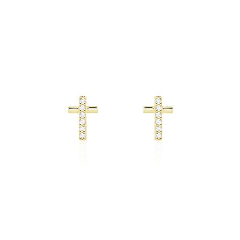 Boucles D'oreilles Puces Allie Croix Or Jaune Oxyde De Zirconium - Puces Femme | Marc Orian