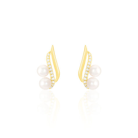Boucles D'oreilles Puces Loeva Or Jaune Perle De Culture Et Oxyde - Clous d'oreilles Femme | Marc Orian