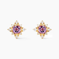 Boucles D'oreilles Puces Astrithr Or Jaune Améthyste Oxydes