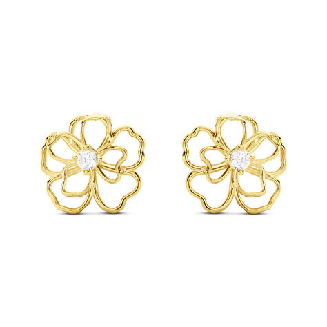 Boucles D'oreilles Puces Floraison Dorée Or Jaune Oxyde De Zirconium - Puces Femme | Marc Orian