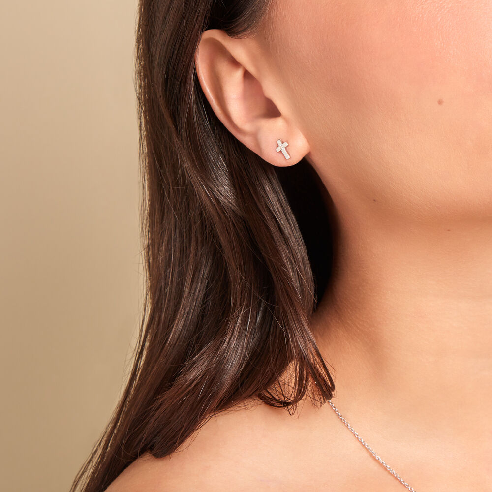 Boucles D'oreilles Puces Laurice Argent Blanc Oxyde De Zirconium - Nouveautés Femme | Marc Orian