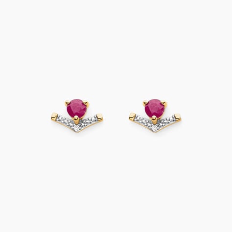 Boucles D'oreilles Puces Sabella Or Jaune Rubis Diamant - Puces Femme | Marc Orian