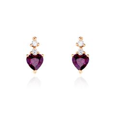 Boucles D'oreilles Puces Or Rose Samanta Rhodolite - Clous d'oreilles Femme | Marc Orian