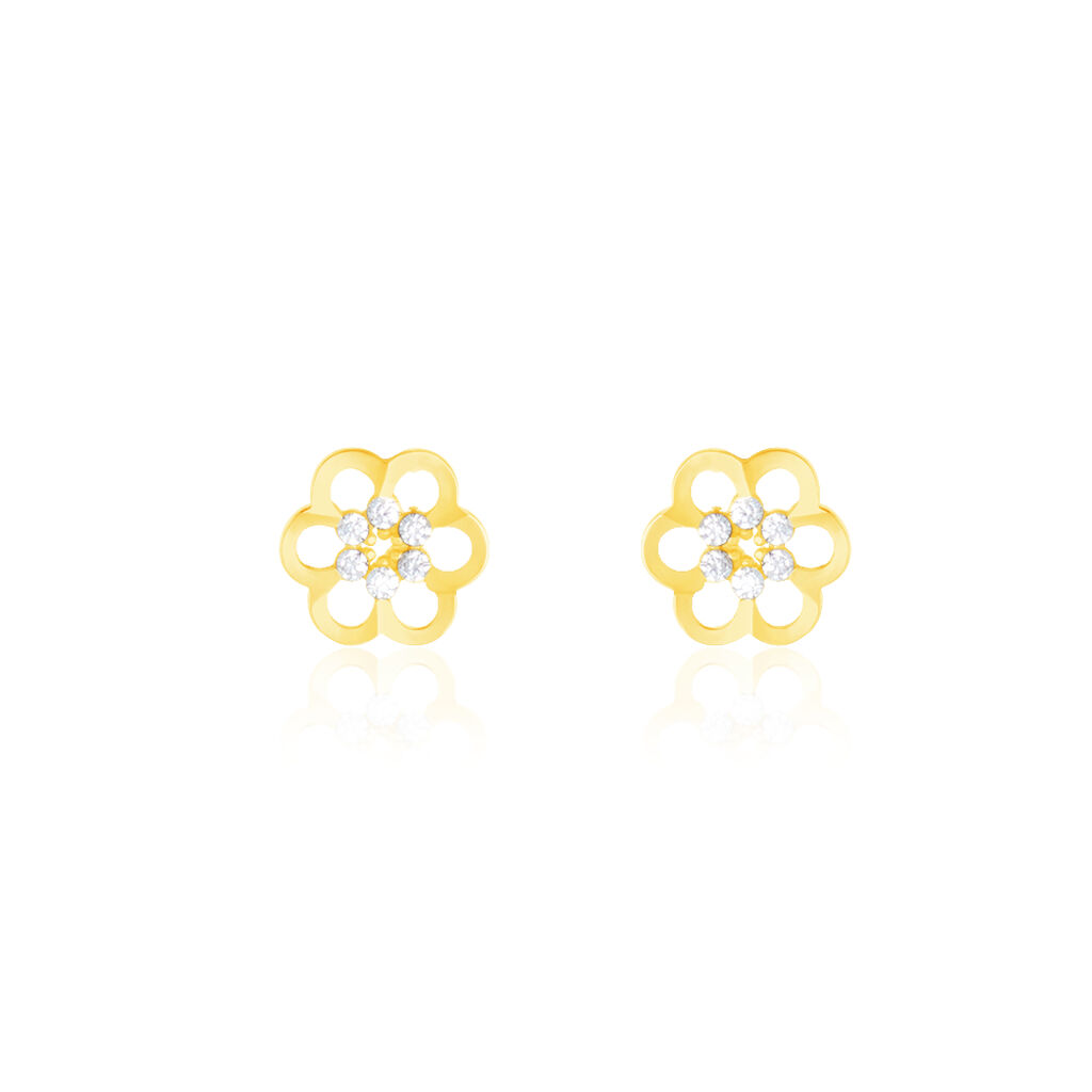 Boucles D'oreilles Puces Philine Fleur Or Jaune Oxyde De Zirconium - Puces Femme | Marc Orian