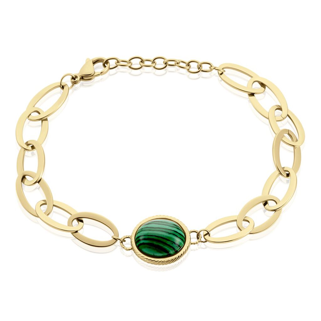 Bracelet Julyan Acier Dor&eacute; Malachite - Bracelets cha&icirc;nes Femme | Marc Orian