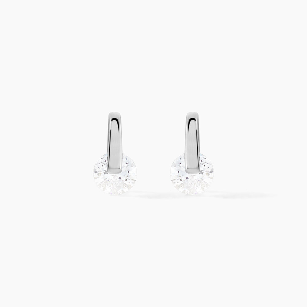 Boucles D'oreilles Pendantes Vera Argent Blanc Oxyde De Zirconium - Puces Femme | Marc Orian