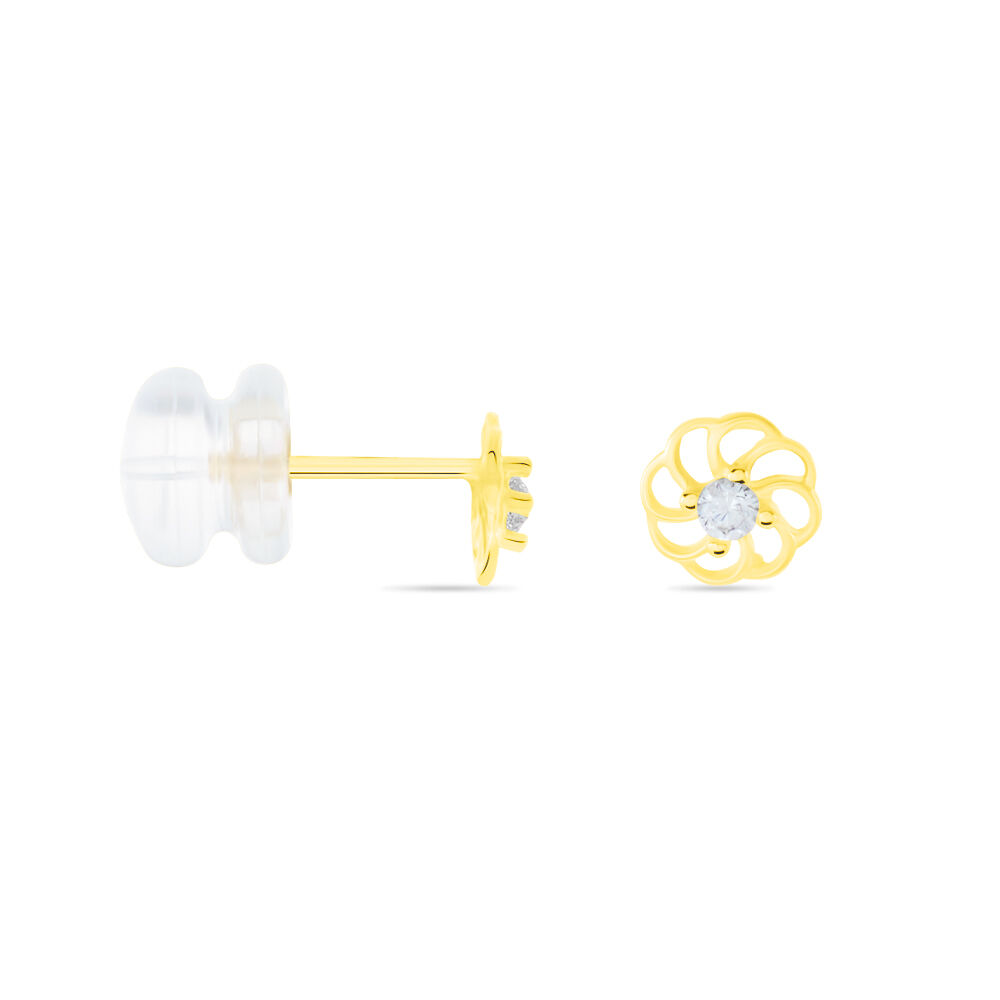 Boucles D'oreilles Puces Eleanor Fleur Or Jaune Oxyde De Zirconium - Puces Famille | Marc Orian