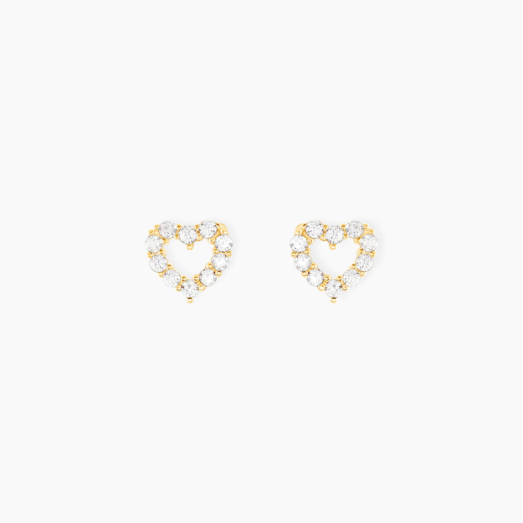 Boucles D'oreilles Puces Coeur Ajoure Or Jaune Oxyde De Zirconium - Puces Femme | Marc Orian