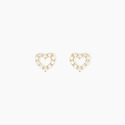 Boucles D'oreilles Puces Coeur Ajoure Or Jaune Oxyde De Zirconium - Puces Femme | Marc Orian