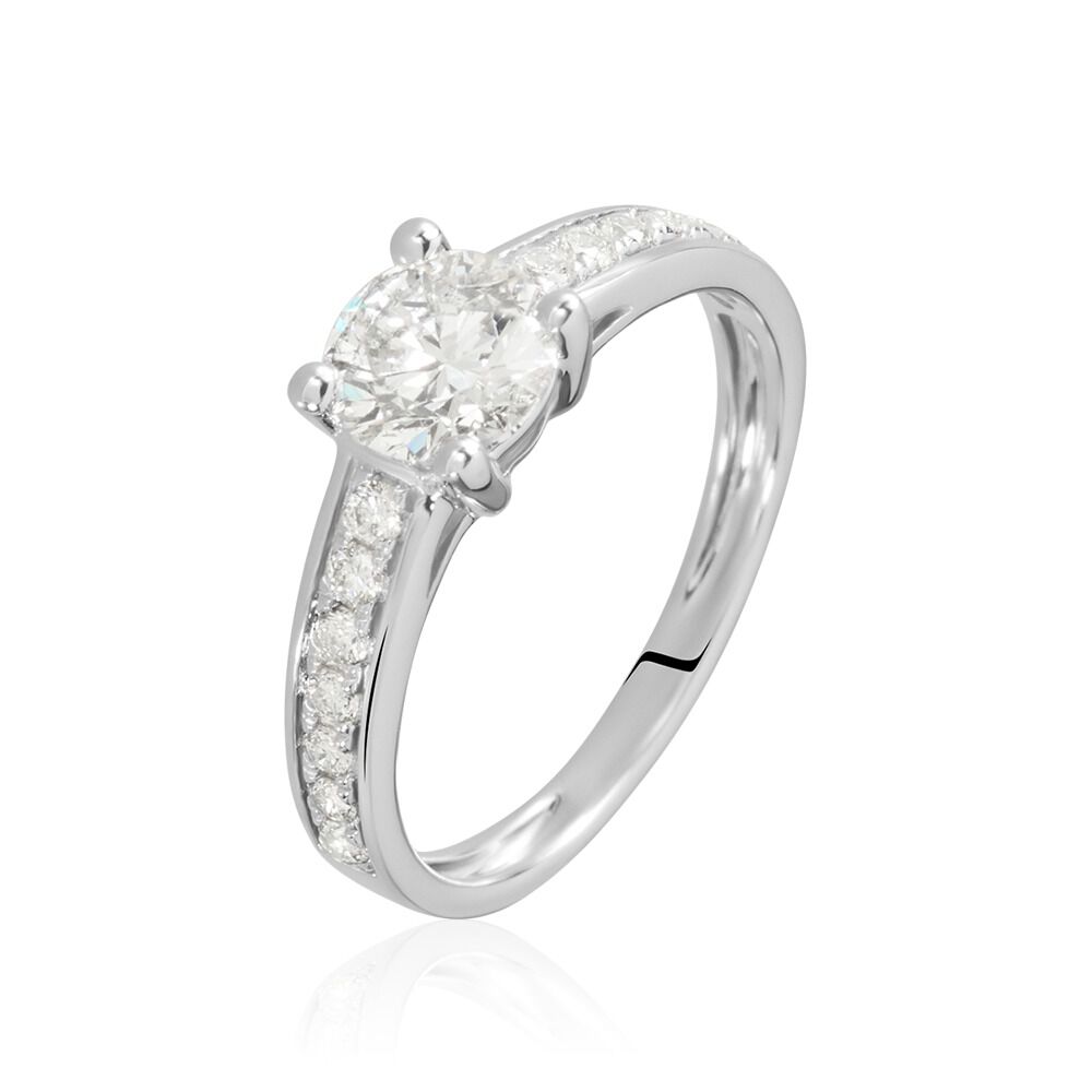 Bague Solitaire Accompagn&eacute; Aramis Or Blanc Diamant Synth&eacute;tique - Parures de mariage Femme | Marc Orian