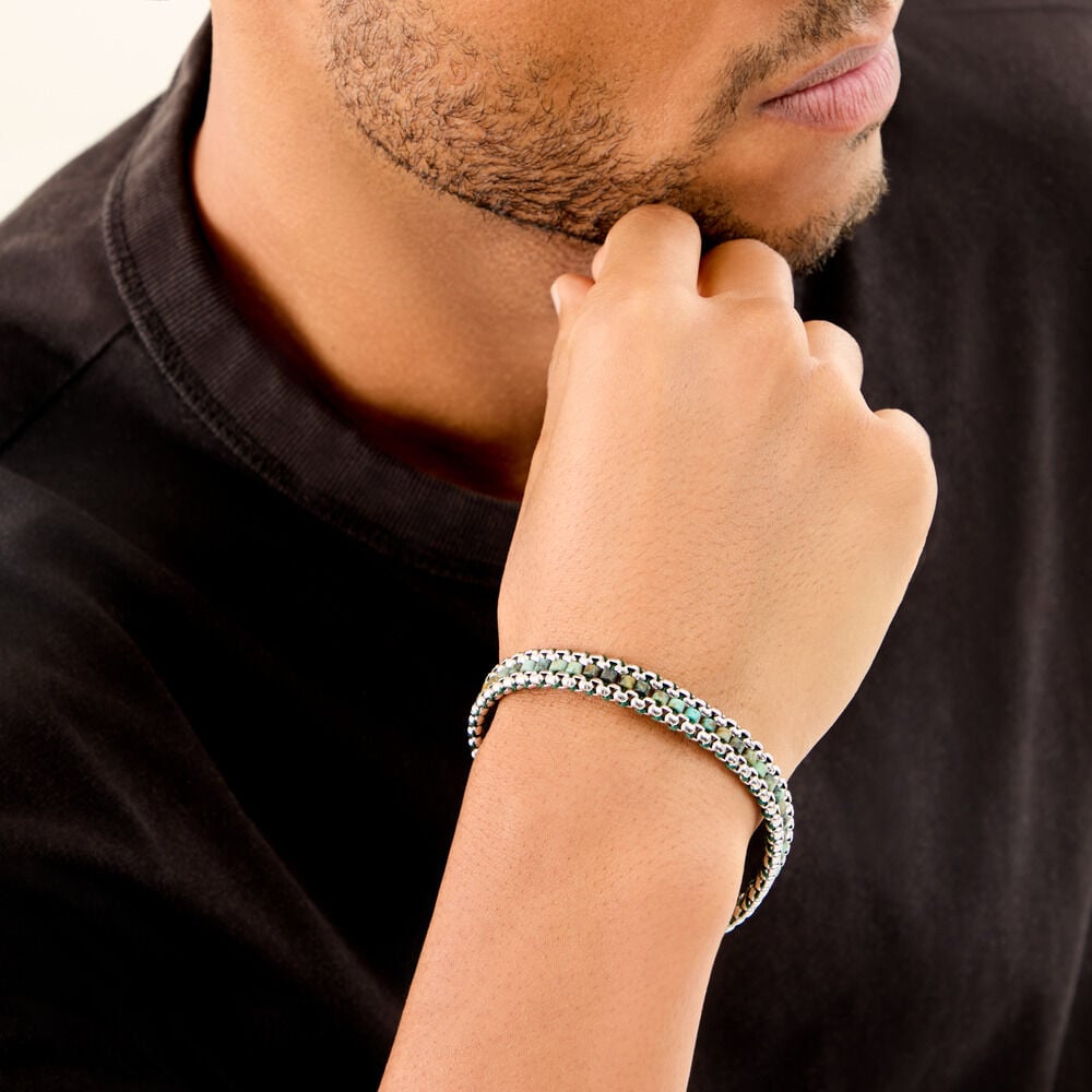 Bracelet Naturel Acier Blanc Jaspe Africain - Bracelets cha&icirc;nes Homme | Marc Orian