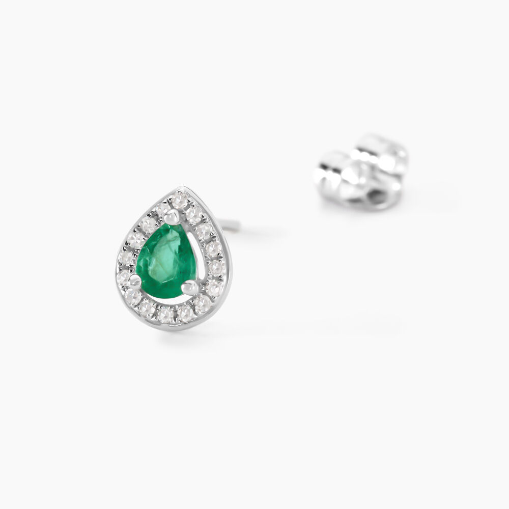 Boucles D'oreilles Puces Elheme Or Blanc Emeraude Et Diamant -  Femme | Marc Orian