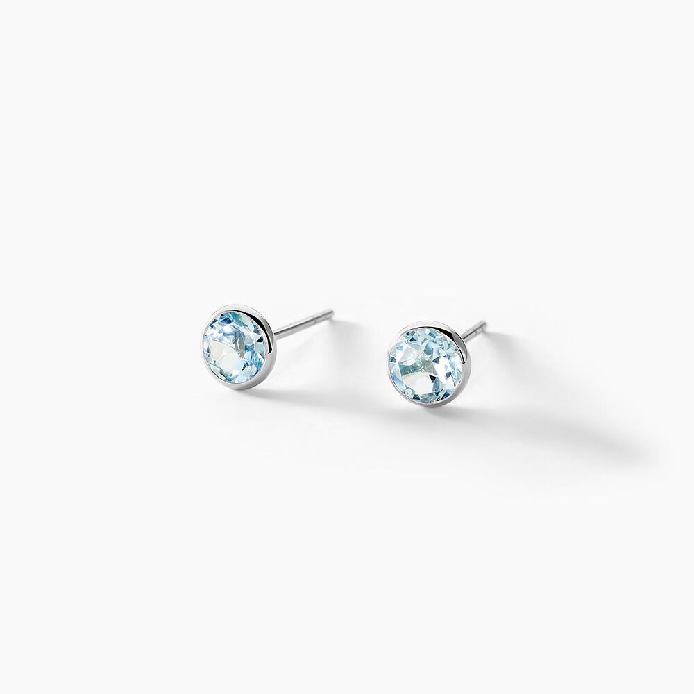 Boucles D'oreilles Puces Edy Serti Clos Or Blanc Topaze - Puces Femme | Marc Orian