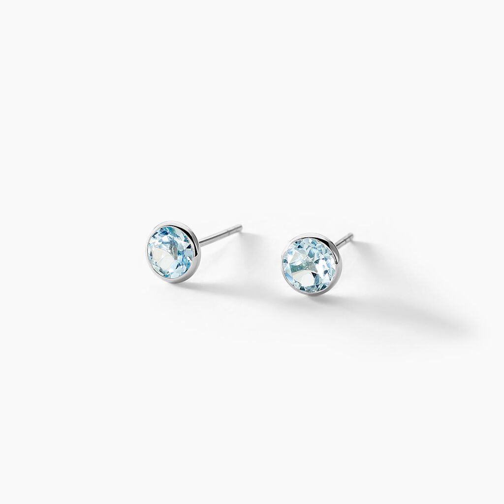 Boucles D'oreilles Puces Edy Serti Clos Or Blanc Topaze - Puces Femme | Marc Orian