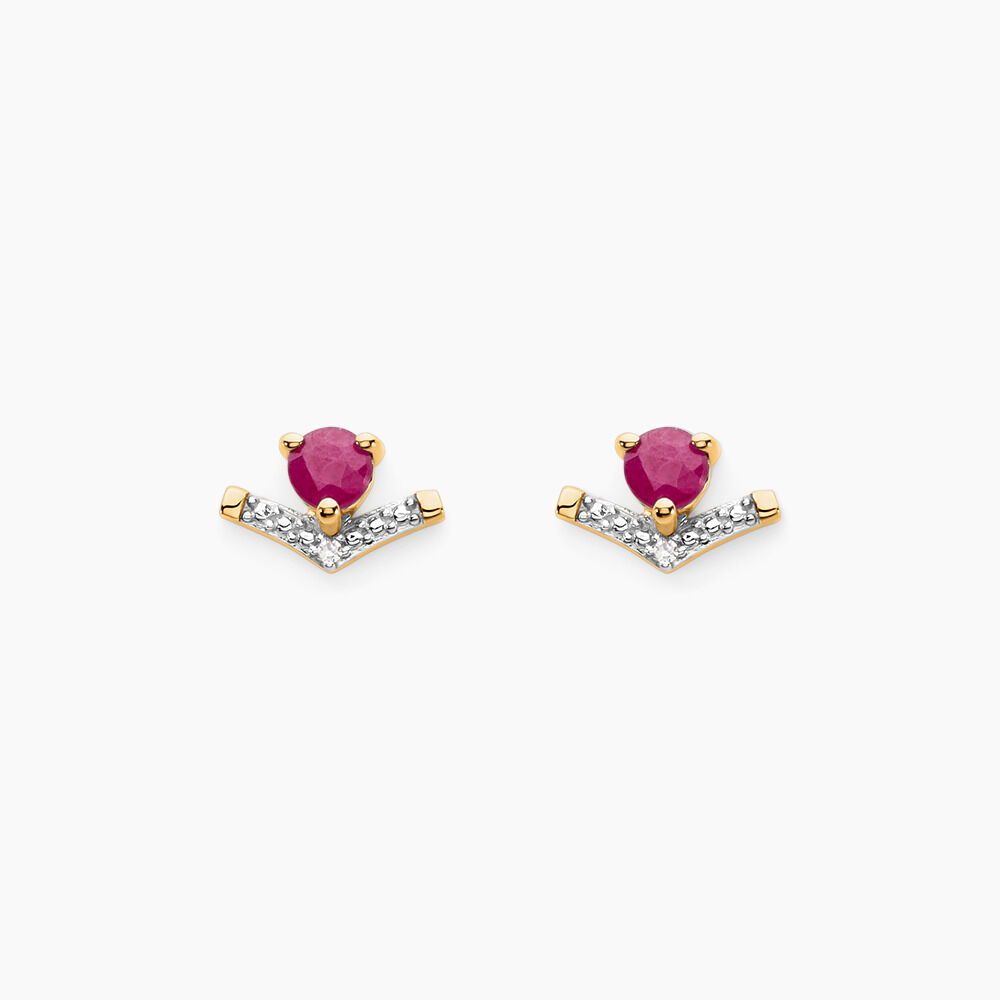 Boucles D'oreilles Puces Sabella Or Jaune Rubis Diamant - Puces Femme | Marc Orian