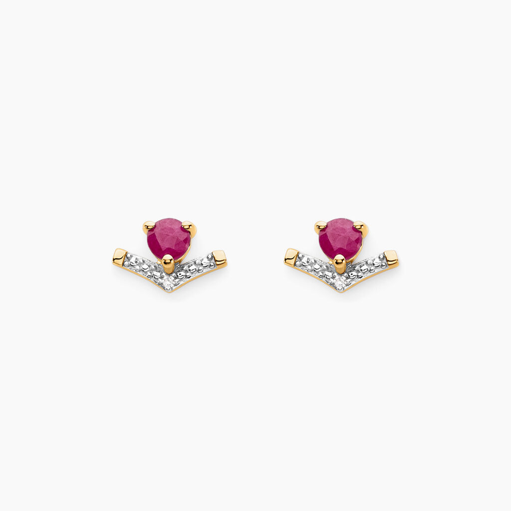 Boucles D'oreilles Puces Sabella Or Jaune Rubis Diamant - Puces Femme | Marc Orian
