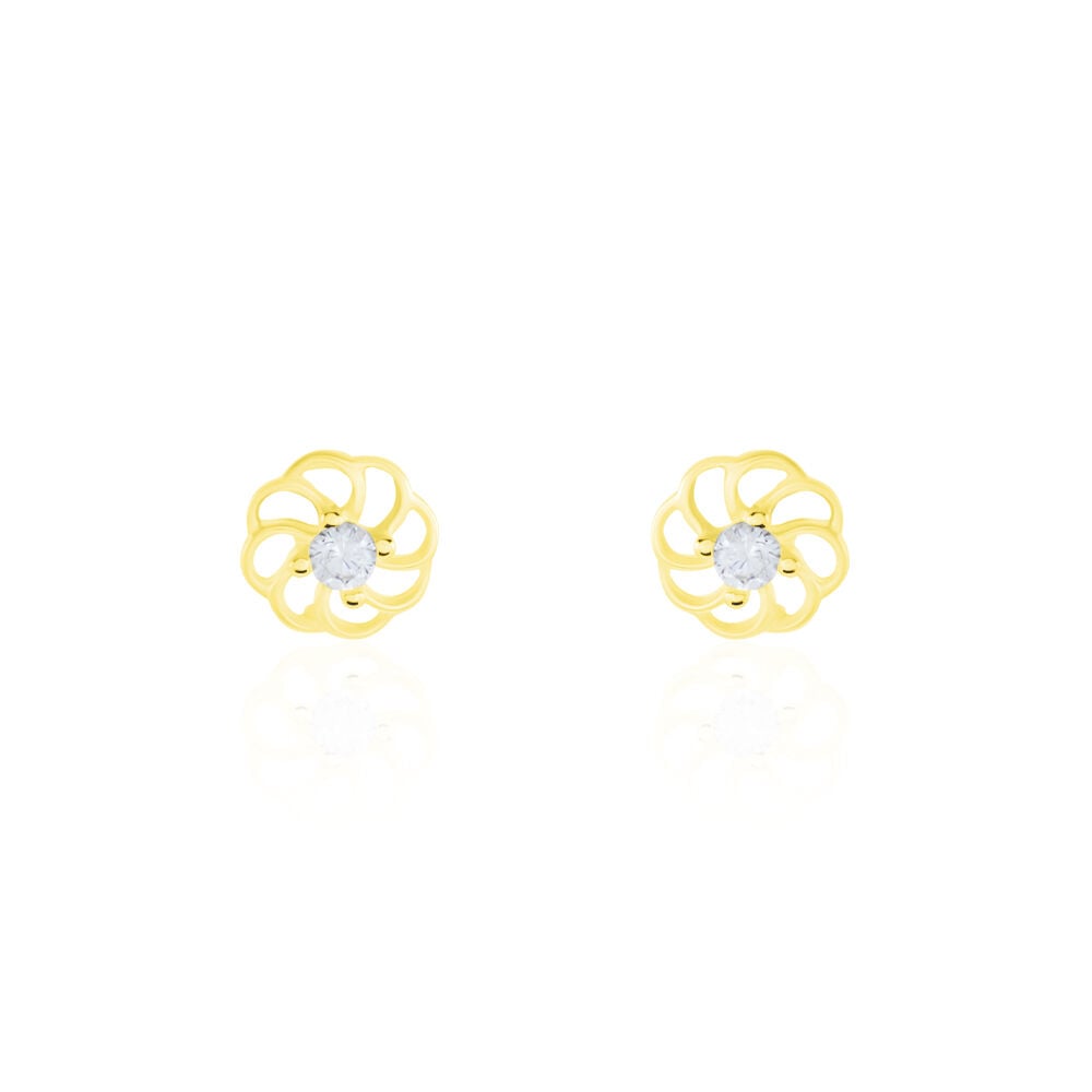 Boucles D'oreilles Puces Eleanor Fleur Or Jaune Oxyde De Zirconium - Puces Famille | Marc Orian