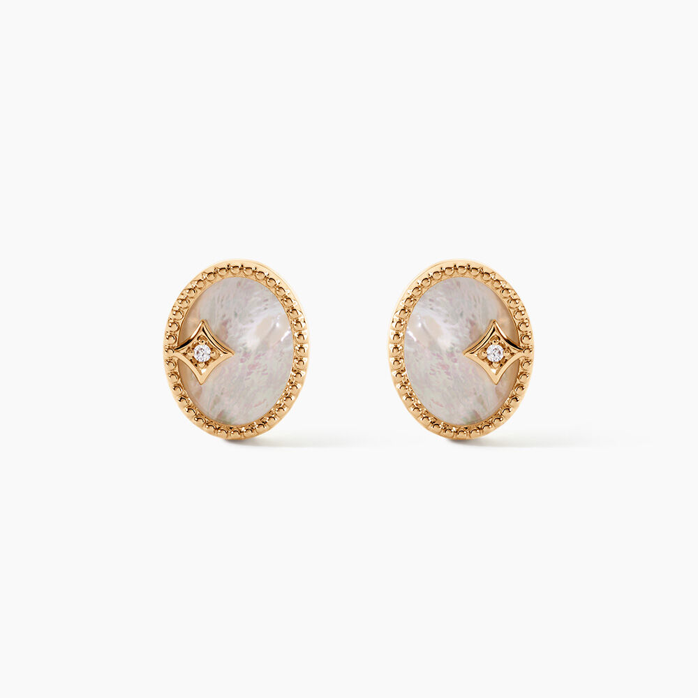 Boucles D'Oreilles Puces Astria Plaqu&eacute; Or Jaune Nacre - Puces Femme | Marc Orian