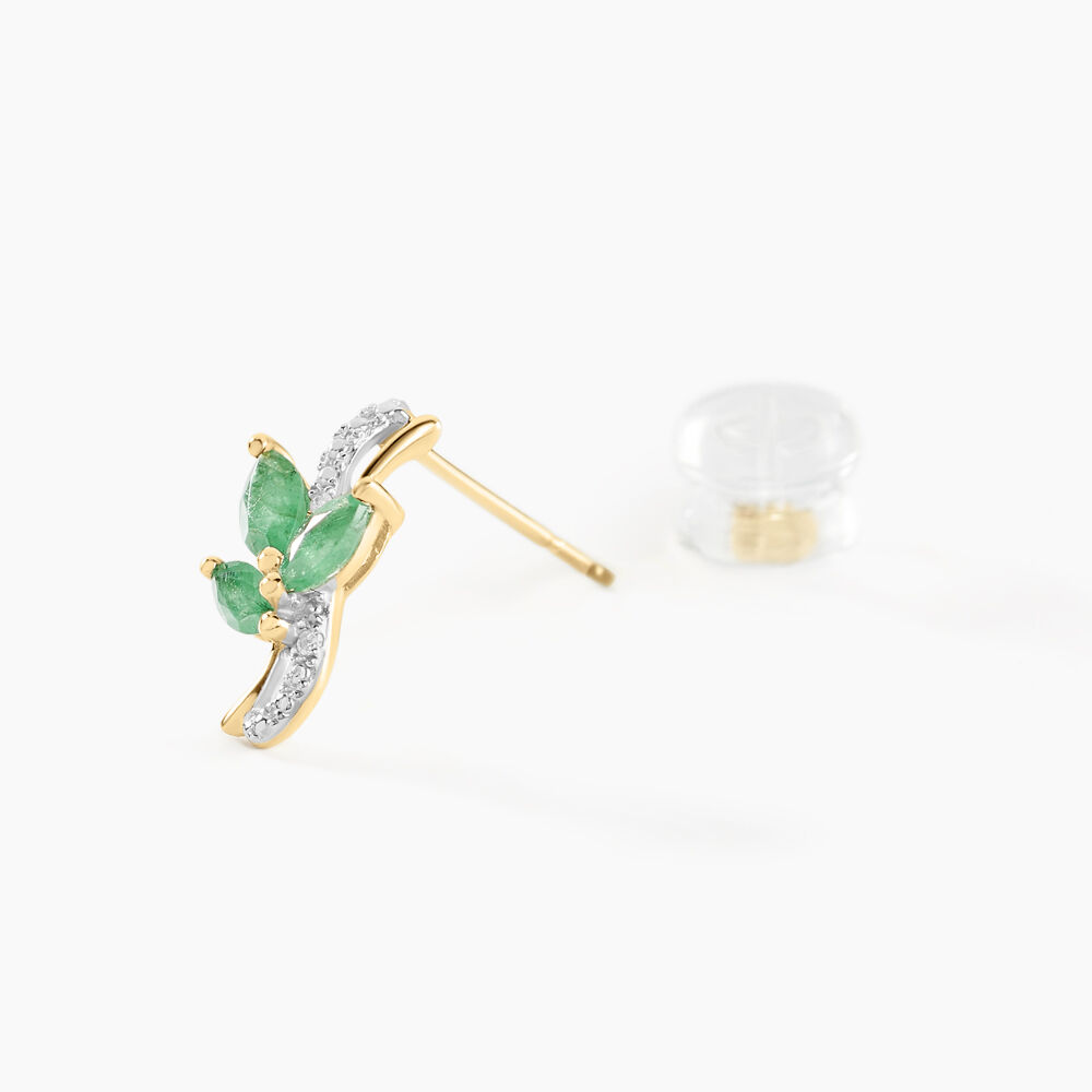 Boucles D'oreilles Puces Angie Or Jaune Emeraude Diamant - Puces Femme | Marc Orian