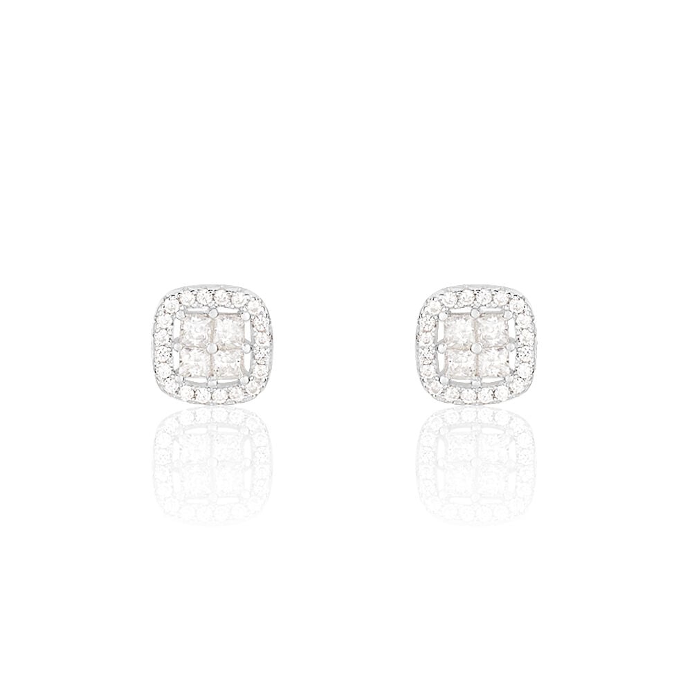 Boucles D'oreilles Puces Justina Argent Blanc Oxyde De Zirconium - Puces Femme | Marc Orian