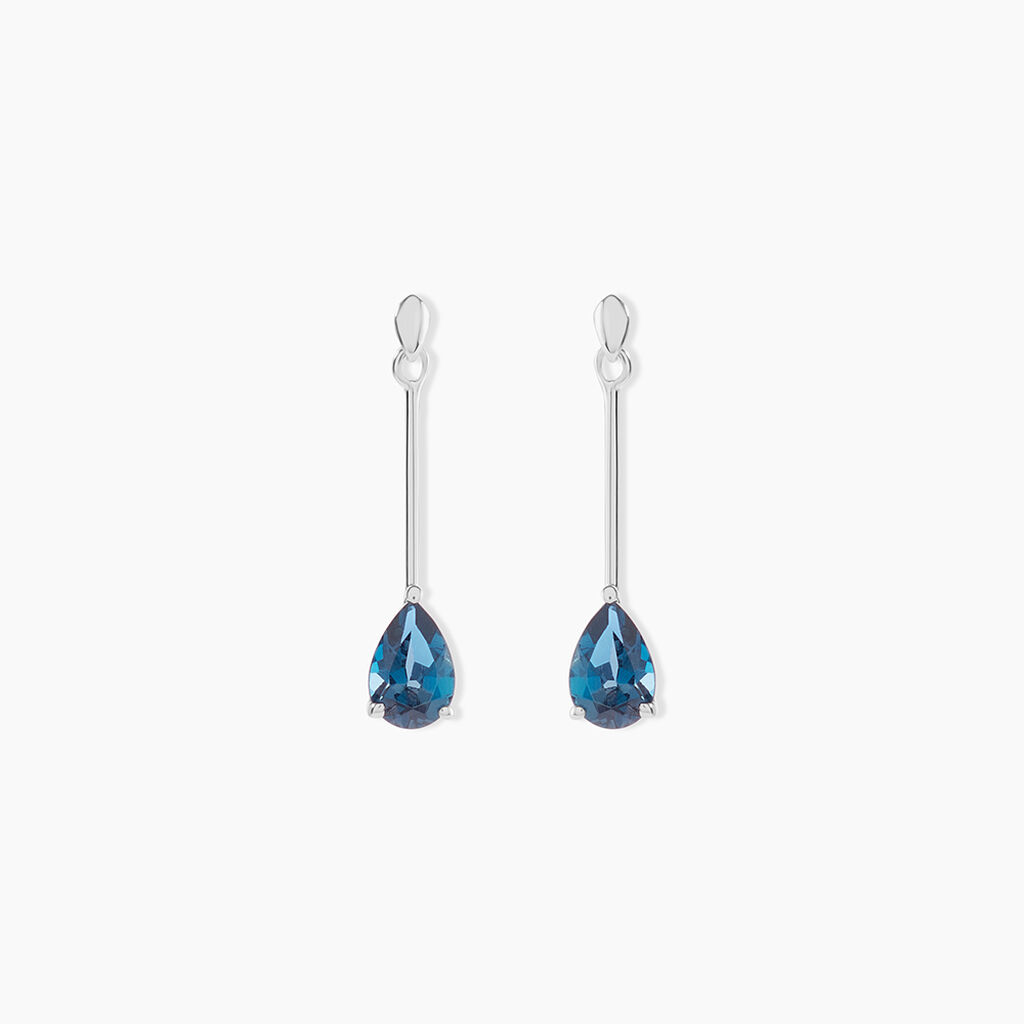 Boucles D'oreilles Pendantes Goutte Or Blanc Topaze Bleu London - Pendantes Femme | Marc Orian