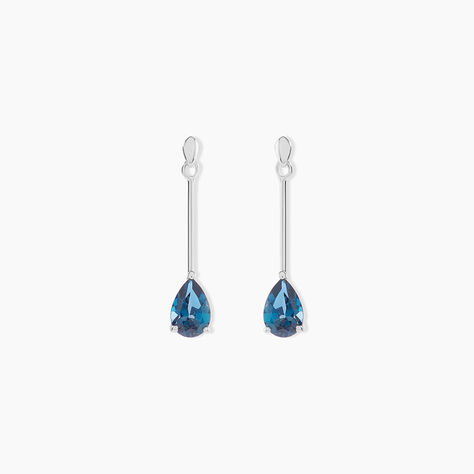 Boucles D'oreilles Pendantes Goutte Or Blanc Topaze Bleu London - Pendantes Femme | Marc Orian