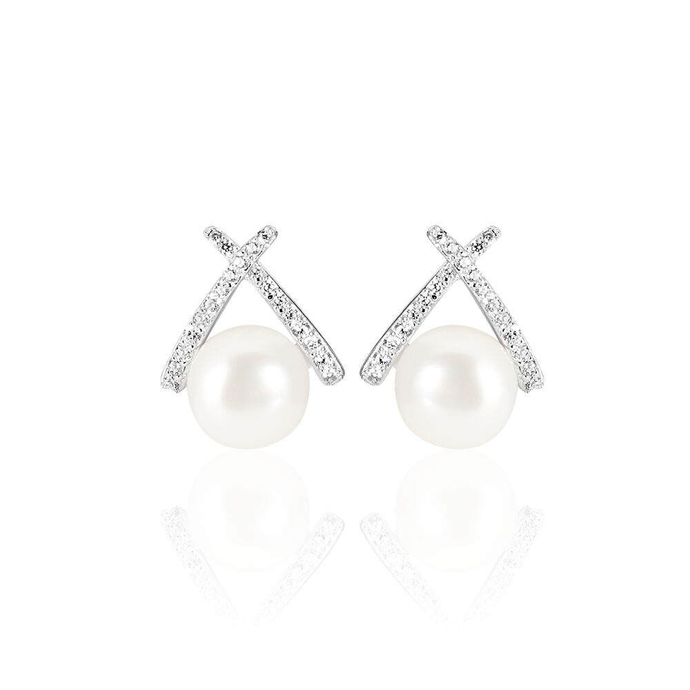 Boucles D'oreilles Puces Yacinthe Argent  Perle De Culture Et Oxyde - Puces Femme | Marc Orian