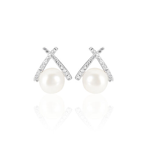 Boucles D'oreilles Puces Yacinthe Argent  Perle De Culture Et Oxyde - Puces Femme | Marc Orian