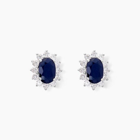 Boucles D'oreilles Or Blanc Saphir Diamants - Puces Femme | Marc Orian