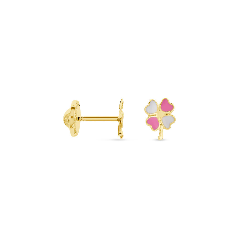 Boucles D'oreilles Puces Trefle Email Or Jaune - Puces Enfant | Marc Orian