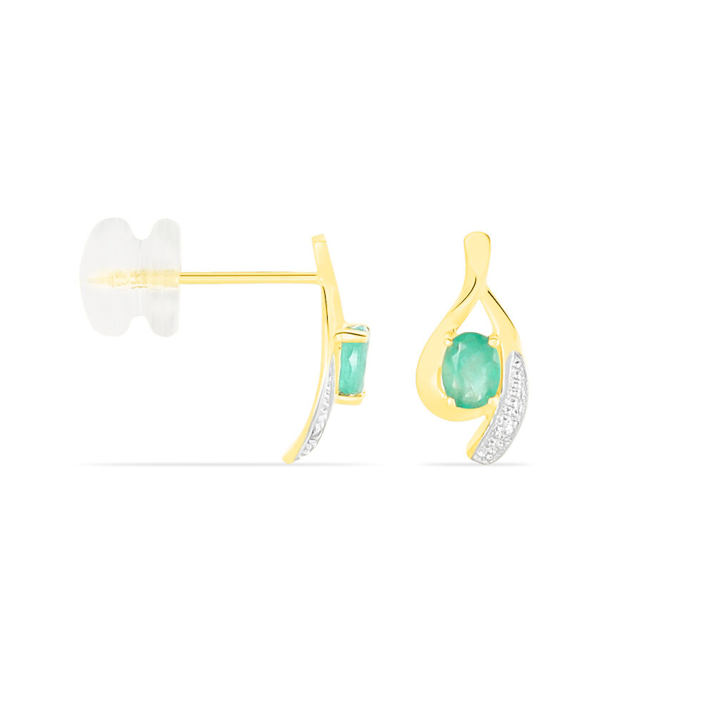 Boucles D'oreilles Puces Sagesse Or Jaune Emeraude Et Diamant - Puces Femme | Marc Orian