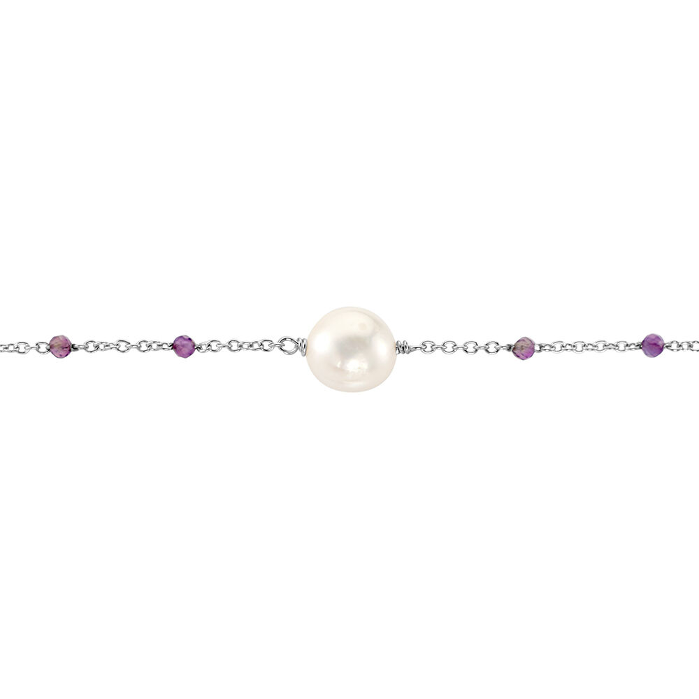 Bracelet Kerri Argent Blanc Perle De Culture Am&eacute;thyste - Bracelets fantaisie Femme | Marc Orian