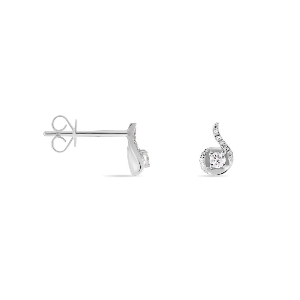 Boucles D'oreilles Puces Vrille Accompagnee Or Blanc Diamant - Boucles d'oreilles mariage Femme | Marc Orian