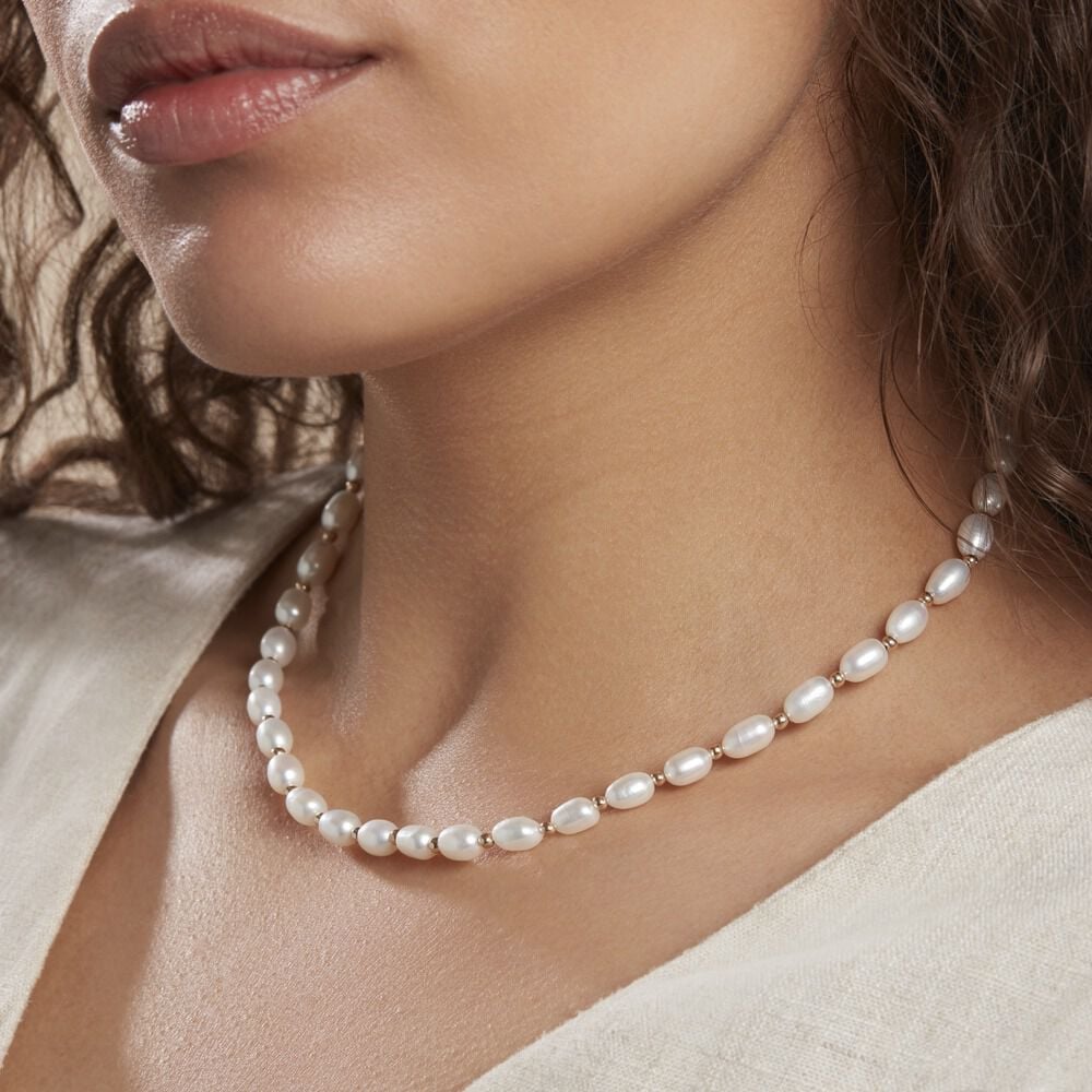 Collier Billes Or Jaune Perle De Culture - Colliers avec pierres Femme | Marc Orian
