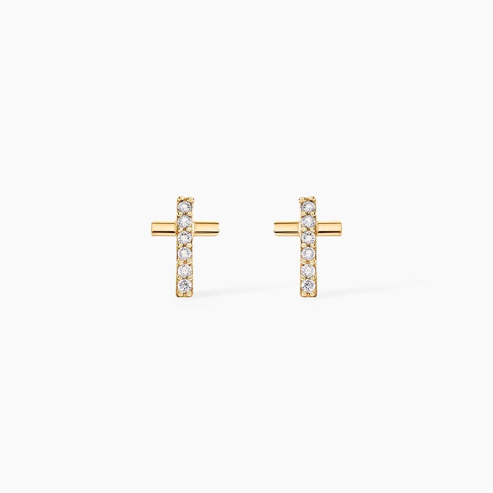 Boucles D'oreilles Puces Allie Croix Or Jaune Oxyde De Zirconium - Puces Femme | Marc Orian