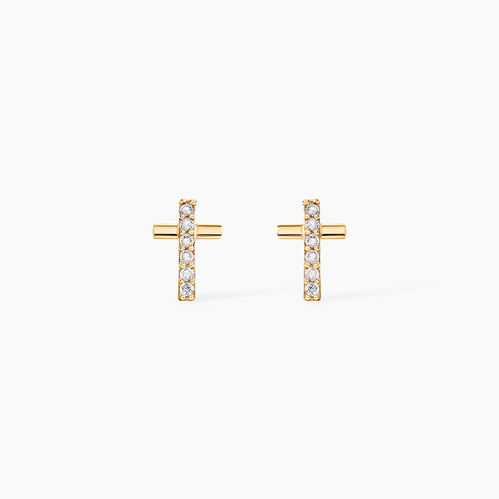 Boucles D'oreilles Puces Allie Croix Or Jaune Oxyde De Zirconium - Puces Femme | Marc Orian
