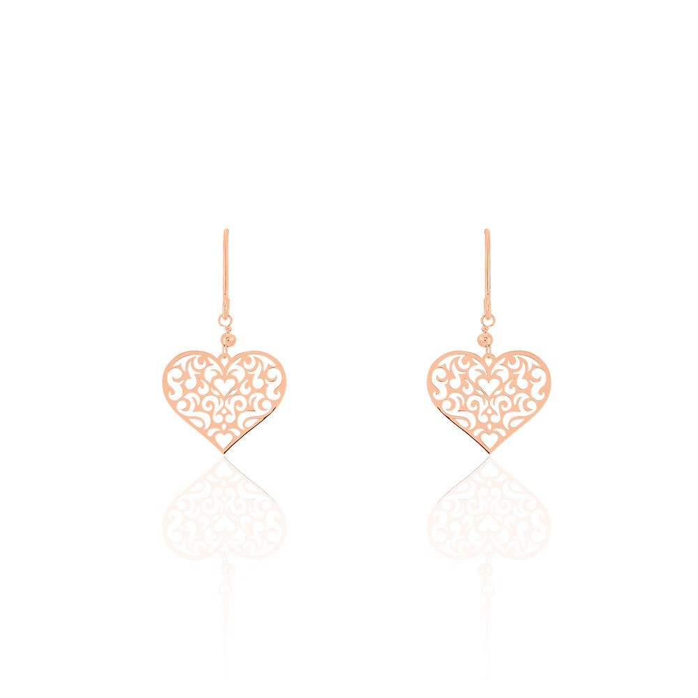 Boucles D'oreilles Pendantes Albizia Coeur Dentelle Or Rose - Pendantes Femme | Marc Orian