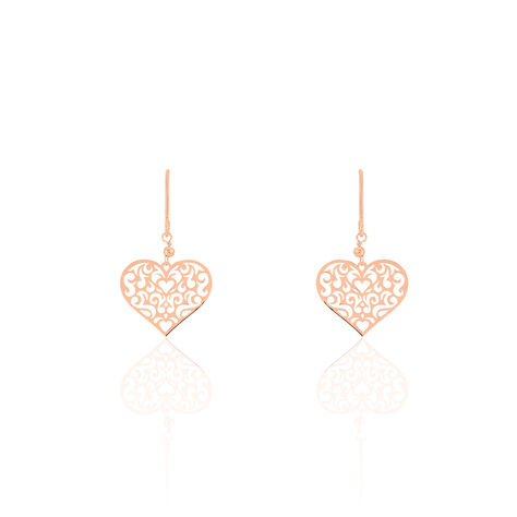 Boucles D'oreilles Pendantes Albizia Coeur Dentelle Or Rose - Pendantes Femme | Marc Orian