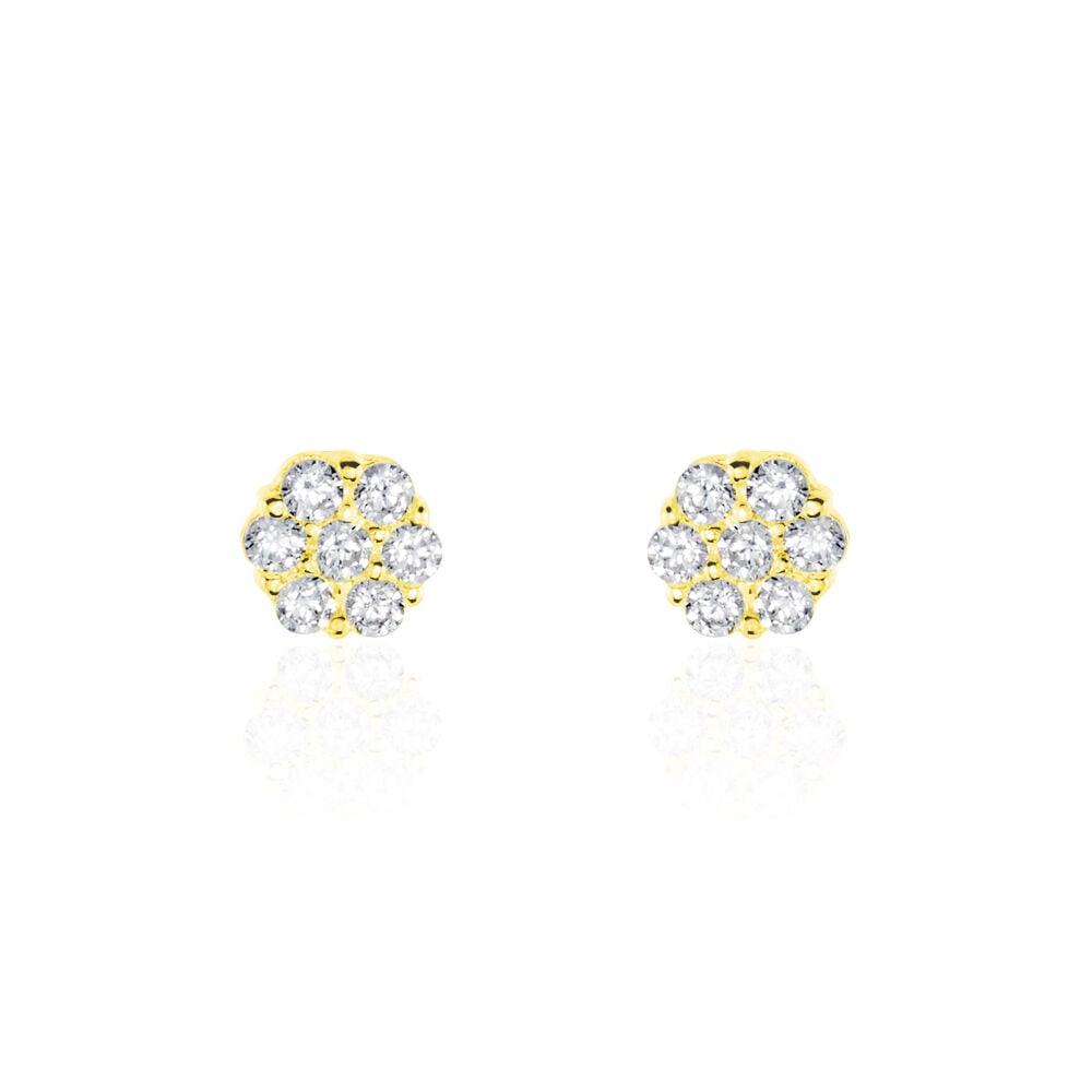 Boucles D'oreilles Puces Eleanor Fleur Or Jaune Oxyde De Zirconium - Puces Femme | Marc Orian