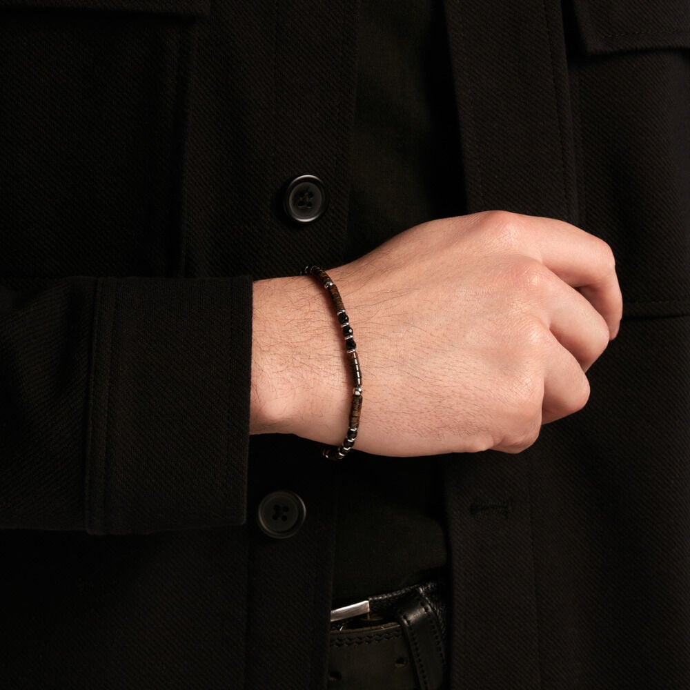 Bracelet Jourdan Acier Blanc Pierre De Synthese Bronzite Agate - Bracelets cha&icirc;nes Homme | Marc Orian