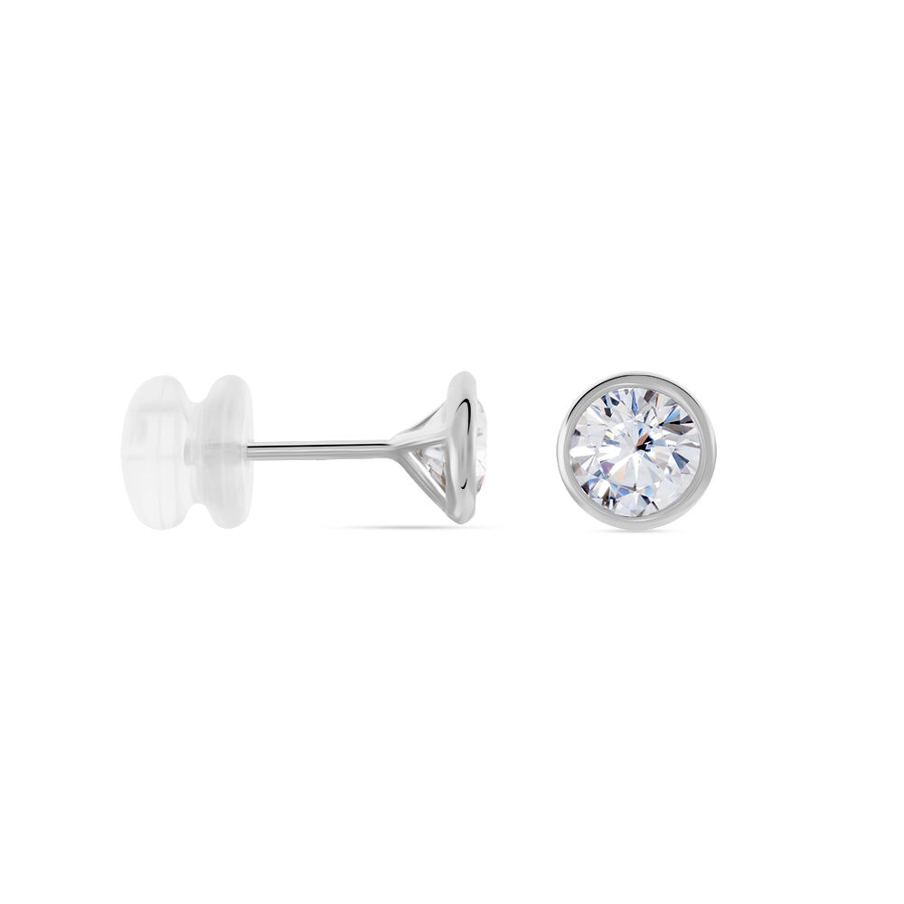 Boucles D'oreilles Puces Elda Serti Clos Or Blanc Oxyde De Zirconium - Puces Femme | Marc Orian